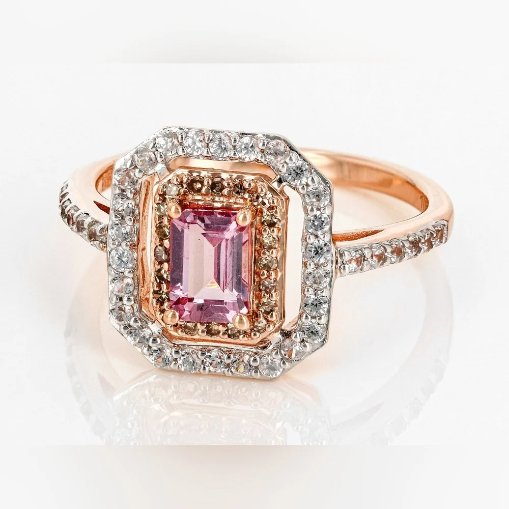 Solid 10k Rose Gold,  color shift garnet, champagne & white mined diamonds. - Picture 2 of 5